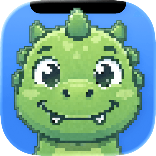 Dynano app icon — a pixel-art green dragon on a blue rounded square